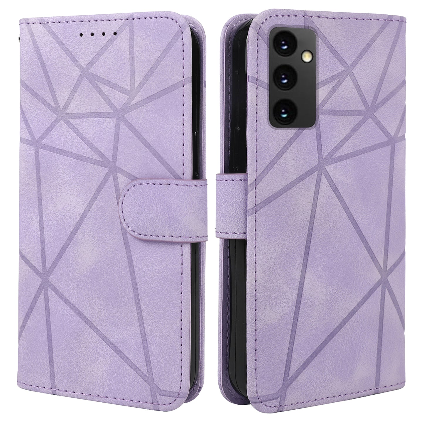 For Samsung Galaxy A16 5G / A16 4G Stand Case Line Pattern Leather Phone Cover - Purple