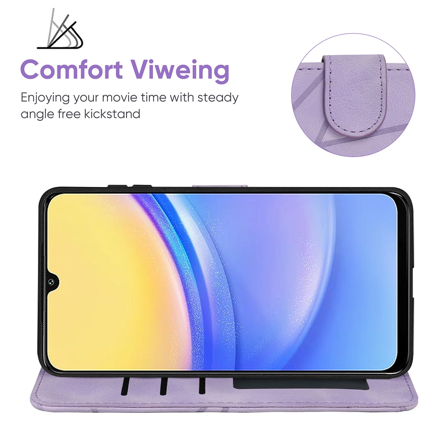 For Samsung Galaxy A16 5G / A16 4G Stand Case Line Pattern Leather Phone Cover - Purple
