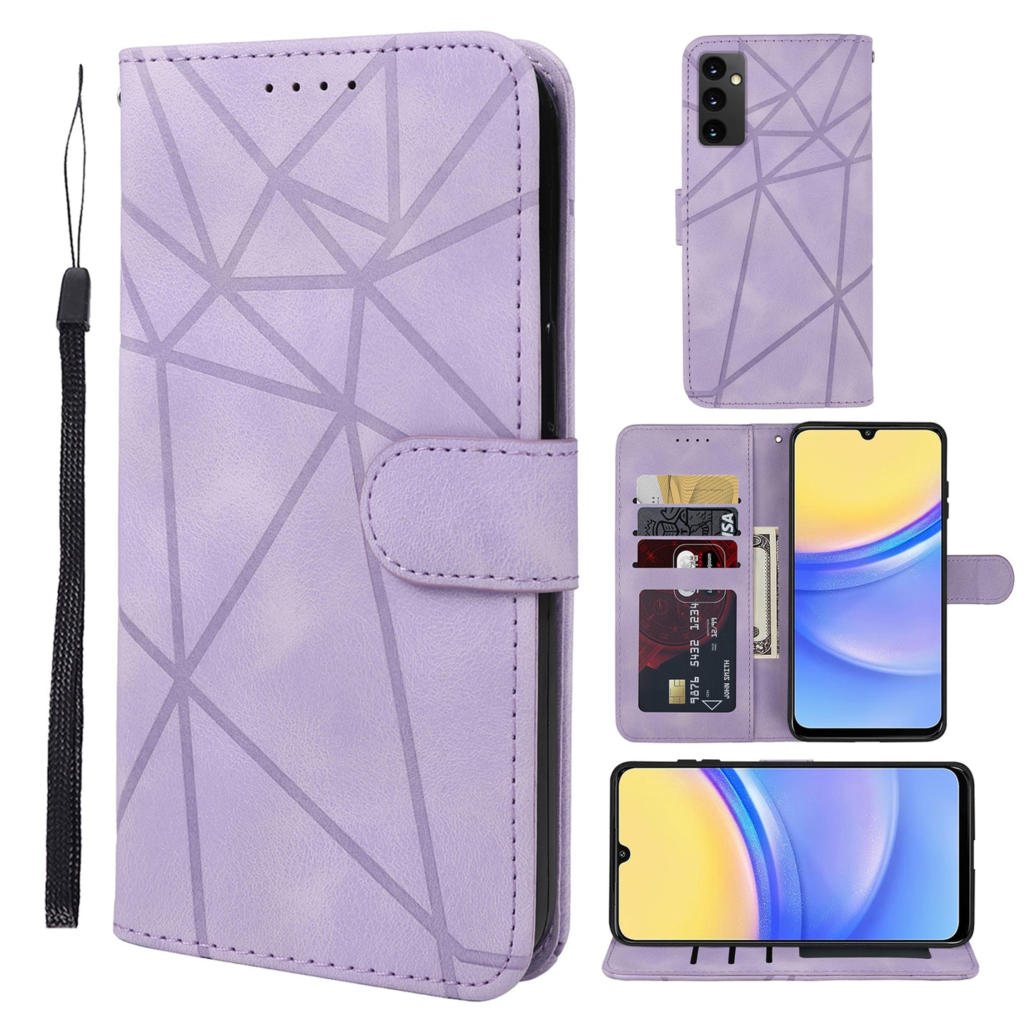 For Samsung Galaxy A16 5G / A16 4G Stand Case Line Pattern Leather Phone Cover - Purple