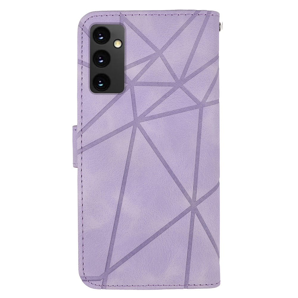 For Samsung Galaxy A16 5G / A16 4G Stand Case Line Pattern Leather Phone Cover - Purple