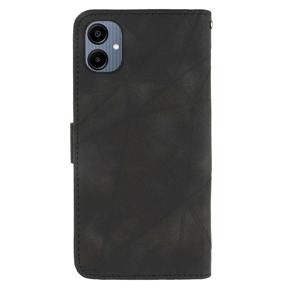 For Samsung Galaxy A06 Stand Case Line Pattern Leather Phone Cover - Black