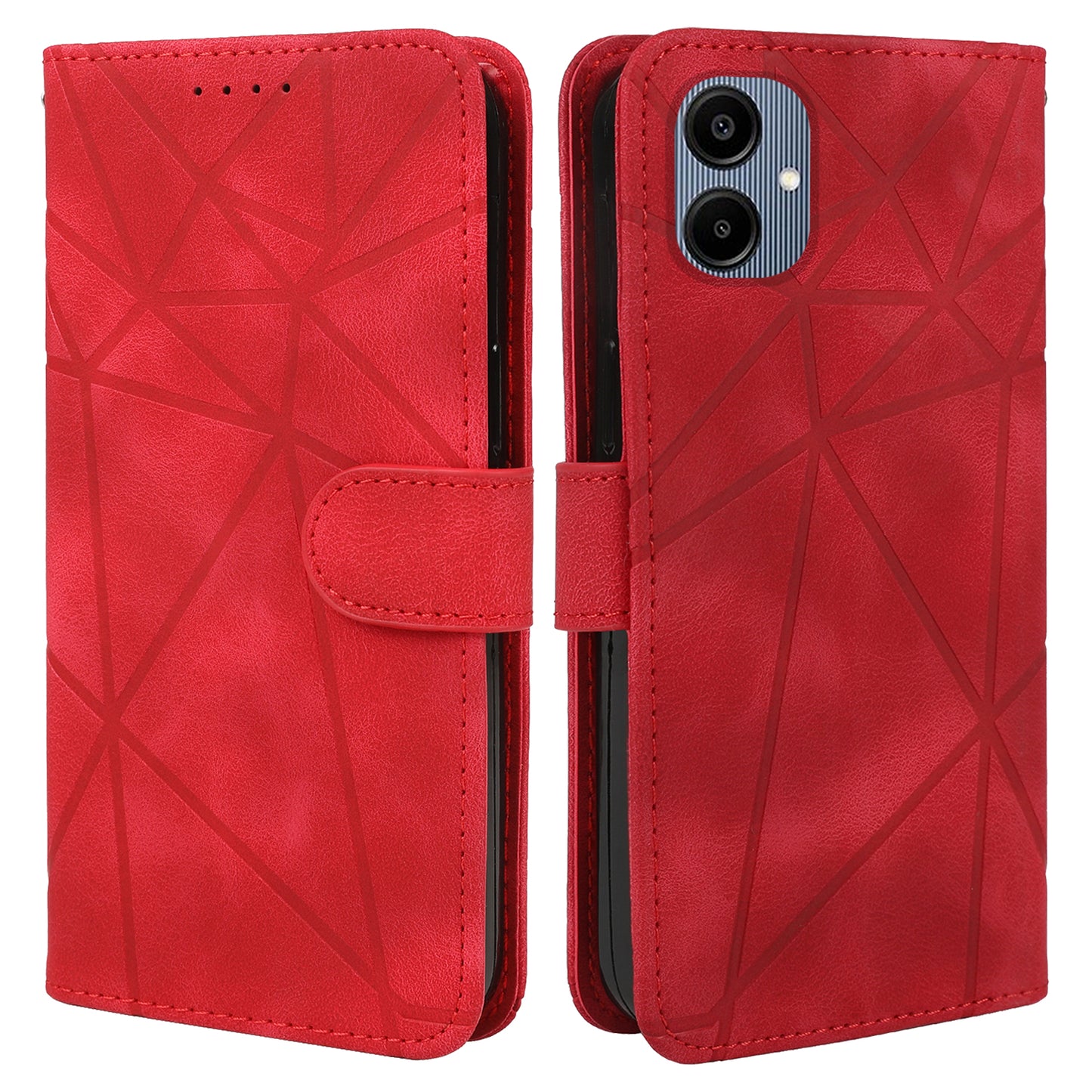 For Samsung Galaxy A06 Stand Case Line Pattern Leather Phone Cover - Red