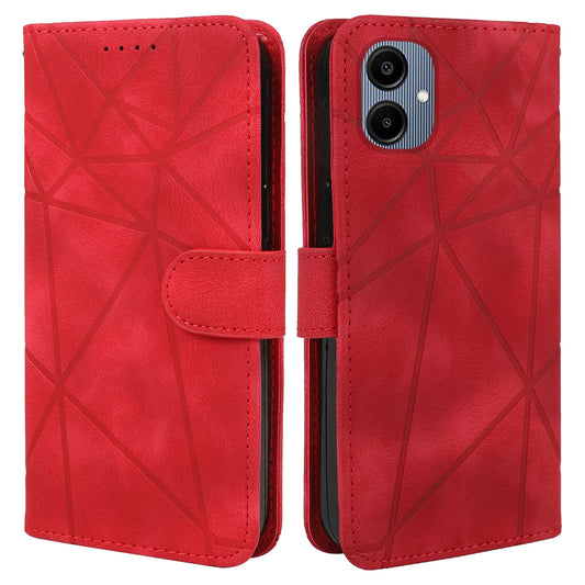 For Samsung Galaxy A06 Stand Case Line Pattern Leather Phone Cover - Red