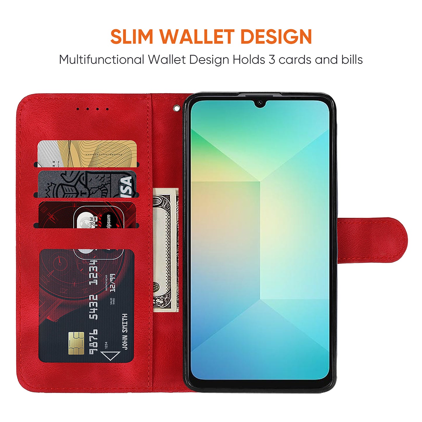 For Samsung Galaxy A06 Stand Case Line Pattern Leather Phone Cover - Red