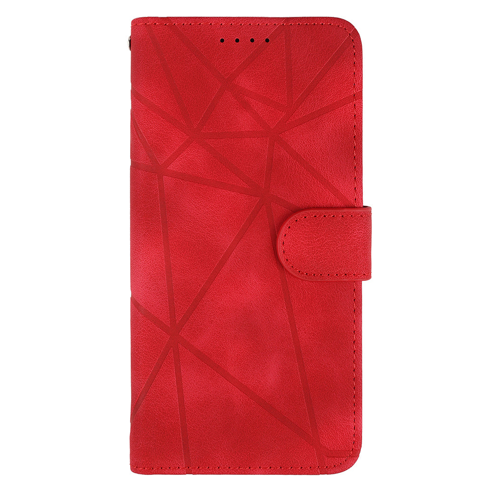 For Samsung Galaxy A06 Stand Case Line Pattern Leather Phone Cover - Red