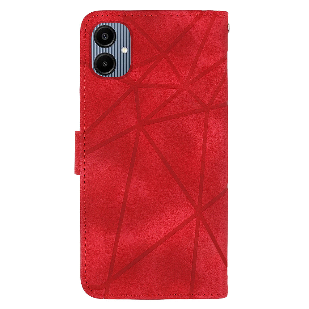 For Samsung Galaxy A06 Stand Case Line Pattern Leather Phone Cover - Red