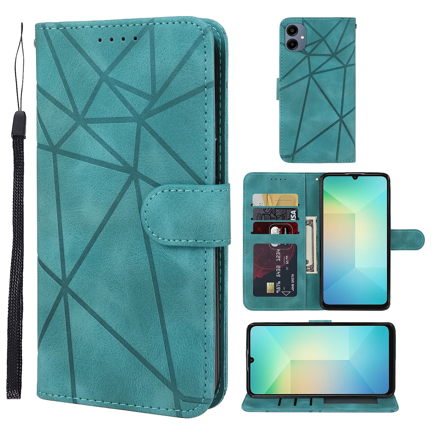 For Samsung Galaxy A06 Stand Case Line Pattern Leather Phone Cover - Green