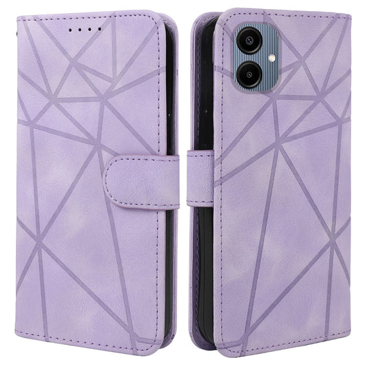 For Samsung Galaxy A06 Stand Case Line Pattern Leather Phone Cover - Purple