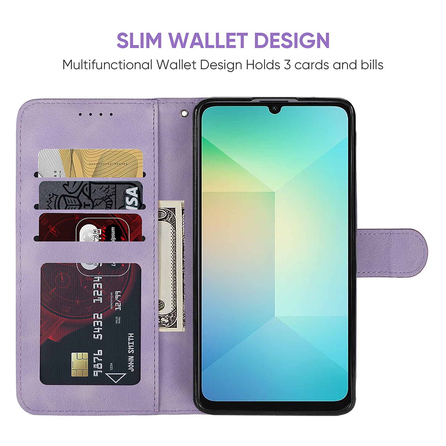 For Samsung Galaxy A06 Stand Case Line Pattern Leather Phone Cover - Purple