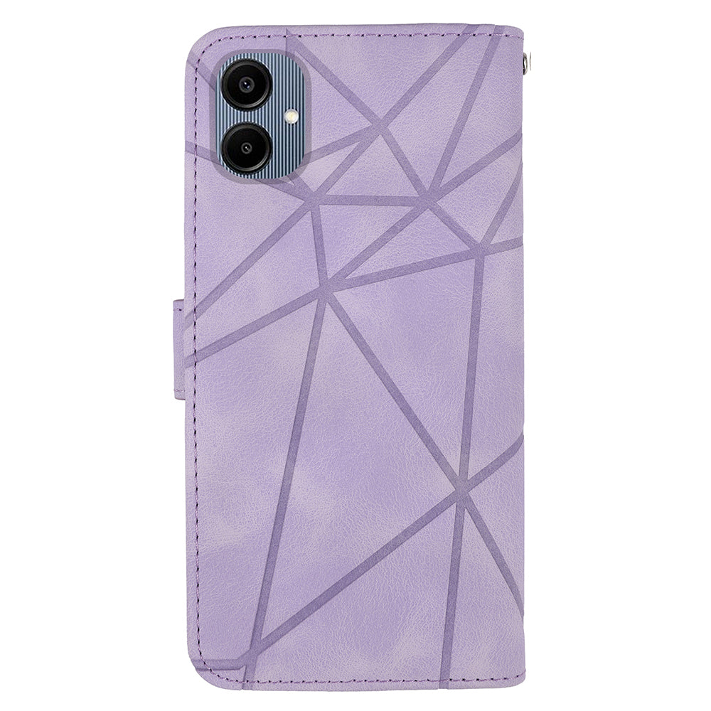 For Samsung Galaxy A06 Stand Case Line Pattern Leather Phone Cover - Purple