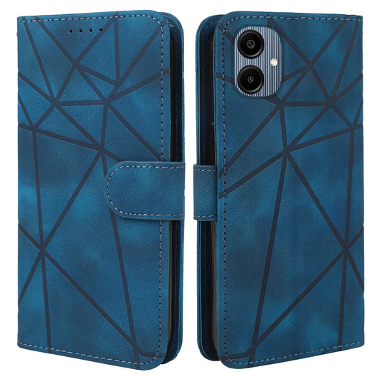 For Samsung Galaxy A06 Stand Case Line Pattern Leather Phone Cover - Blue