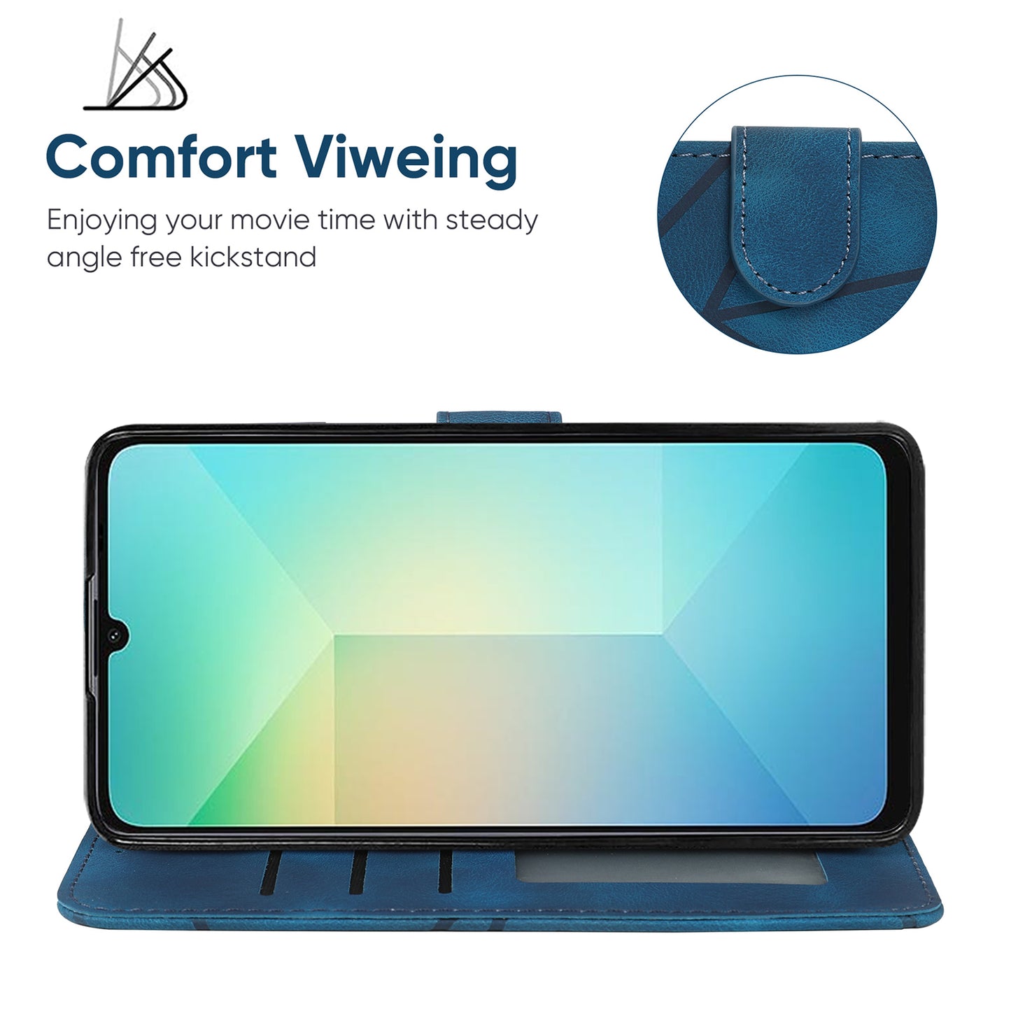 For Samsung Galaxy A06 Stand Case Line Pattern Leather Phone Cover - Blue