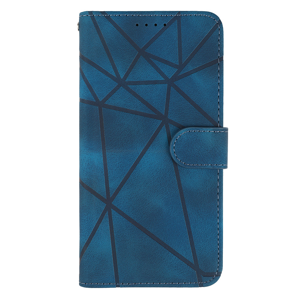 For Samsung Galaxy A06 Stand Case Line Pattern Leather Phone Cover - Blue