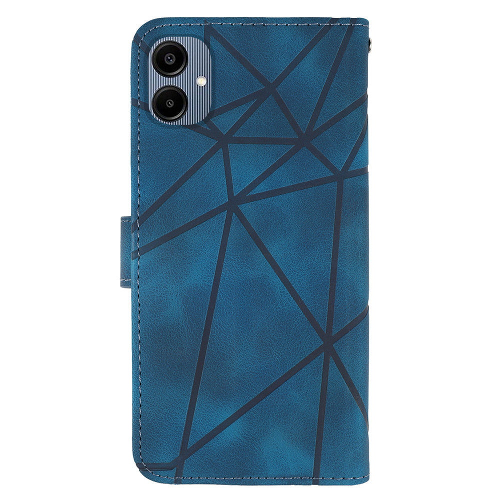 For Samsung Galaxy A06 Stand Case Line Pattern Leather Phone Cover - Blue