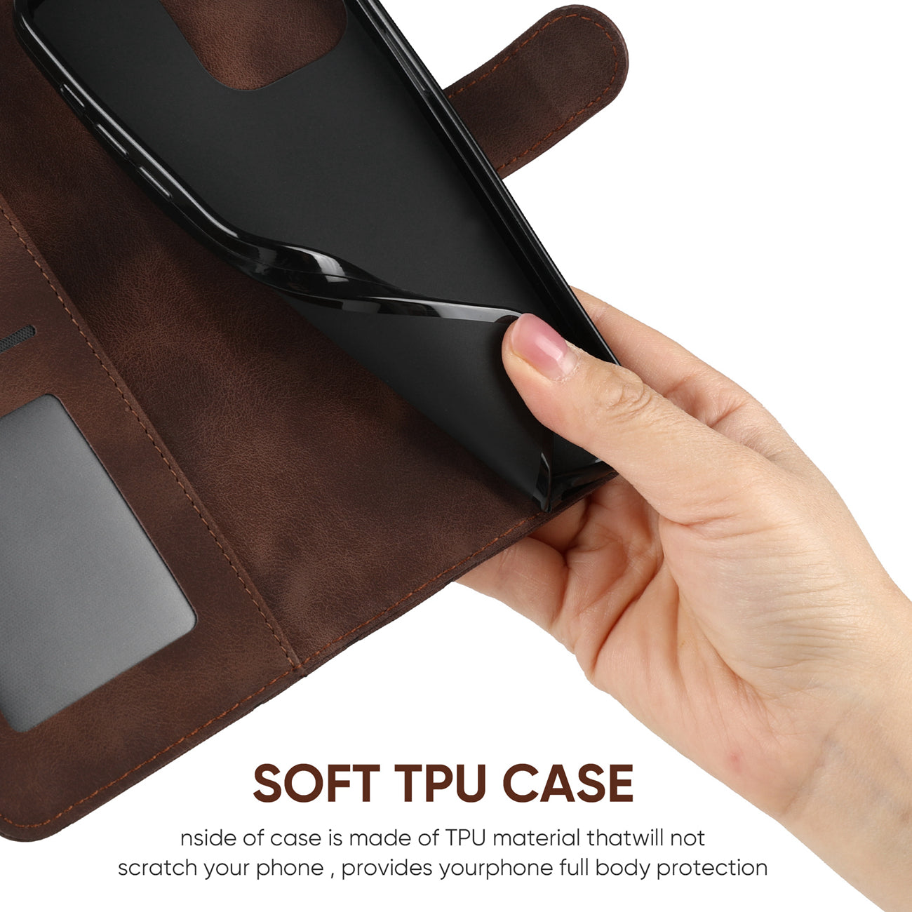 For Samsung Galaxy A06 Stand Case Line Pattern Leather Phone Cover - Brown