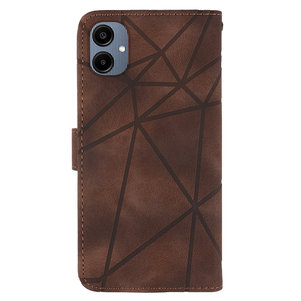 For Samsung Galaxy A06 Stand Case Line Pattern Leather Phone Cover - Brown