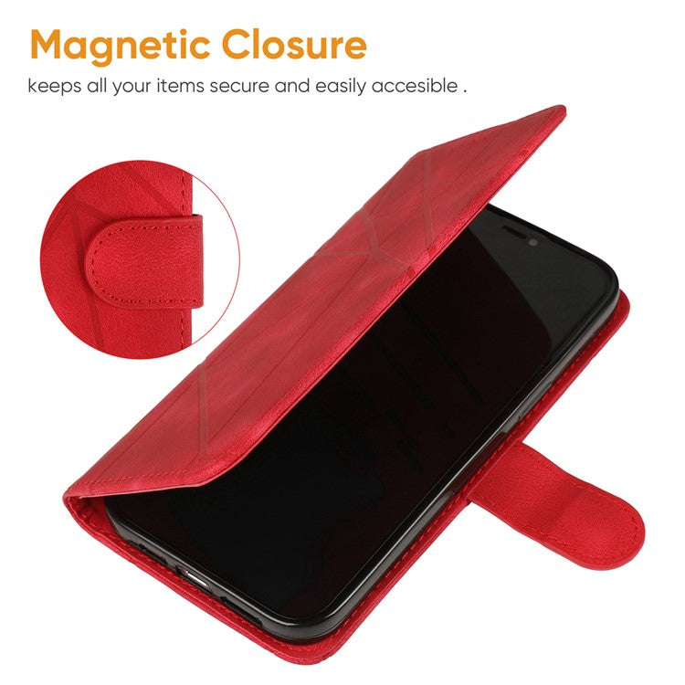 For iPhone 16 Stand Case Line Pattern Leather Phone Cover - Red