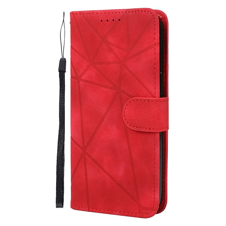 For iPhone 16 Stand Case Line Pattern Leather Phone Cover - Red
