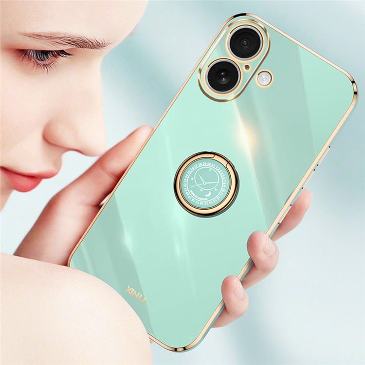 XINLI For iPhone 16 Case Ring Kickstand Electroplating TPU Phone Cover - Blue