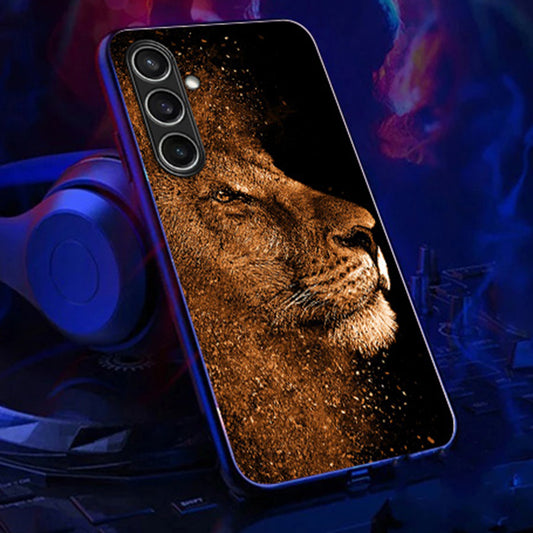 For Samsung Galaxy A16 5G / A16 4G Case Call Flash Series Pattern Printing Tempered Glass + TPU Combo Phone Case - Lion With Profile