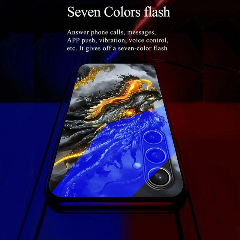 For Samsung Galaxy A16 5G / A16 4G Case Call Flash Series Pattern Printing Tempered Glass + TPU Combo Phone Case - Black Dragon