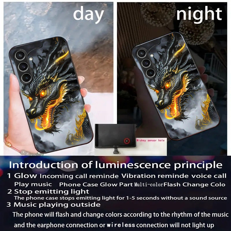 For Samsung Galaxy A16 5G / A16 4G Case Call Flash Series Pattern Printing Tempered Glass + TPU Combo Phone Case - Black Dragon