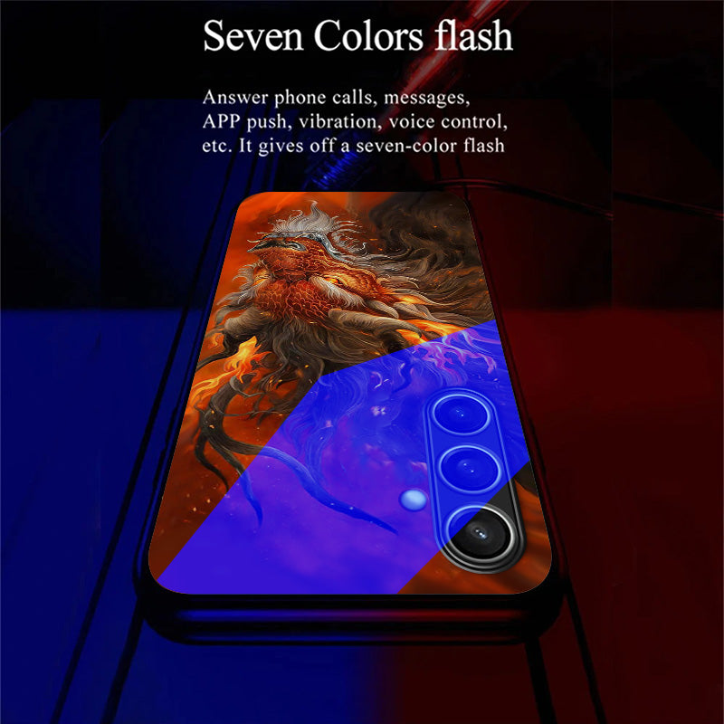 For Samsung Galaxy A16 5G / A16 4G Case Call Flash Series Pattern Printing Tempered Glass + TPU Combo Phone Case - Red Fire Dragon