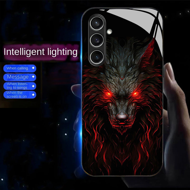 For Samsung Galaxy A16 5G / A16 4G Case Call Flash Series Pattern Printing Tempered Glass + TPU Combo Phone Case - Red Eyed Wolf