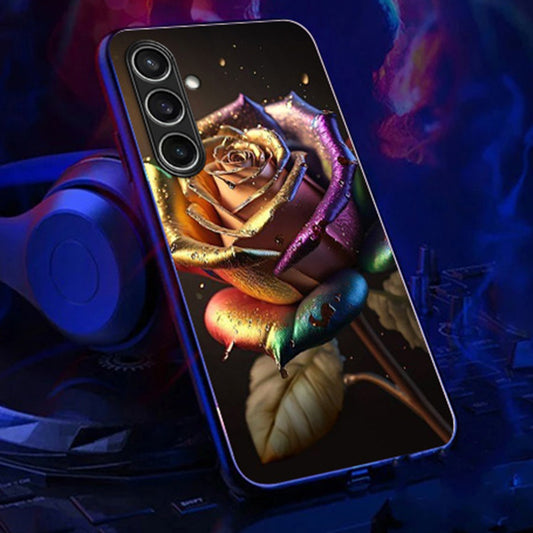 For Samsung Galaxy A16 5G / A16 4G Case Call Flash Series Pattern Printing Tempered Glass + TPU Combo Phone Case - Colorful Rose