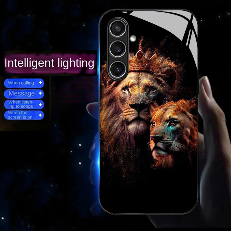 For Samsung Galaxy A16 5G / A16 4G Case Call Flash Series Pattern Printing Tempered Glass + TPU Combo Phone Case - Golden Lion