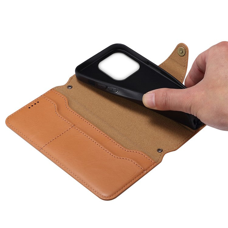 DENIOR For iPhone 16 Pro Case Wallet Cowhide Texture Leather Phone Cover - Brown