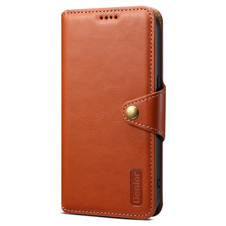 DENIOR For iPhone 16 Pro Case Wallet Cowhide Texture Leather Phone Cover - Brown
