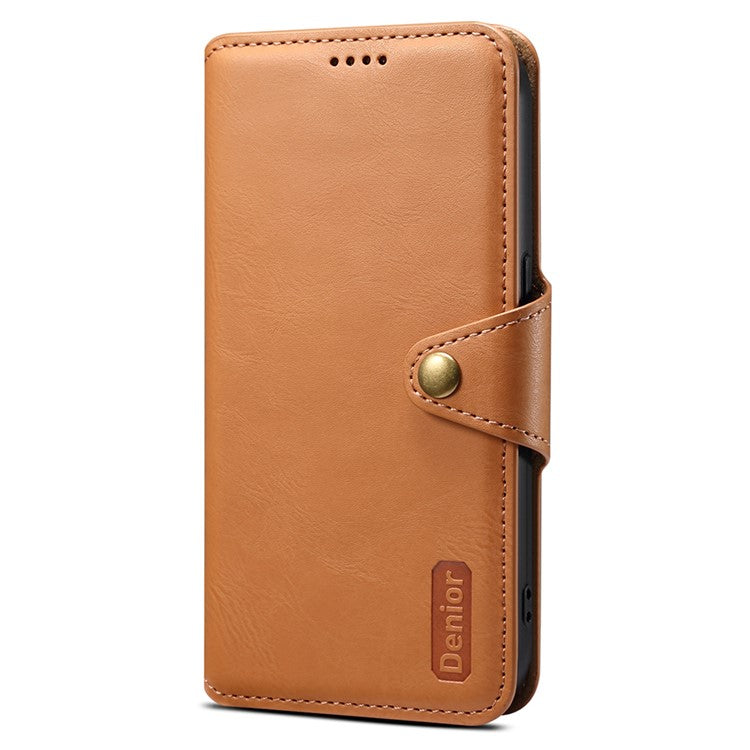 DENIOR For iPhone 16 Plus Case Wallet Cowhide Texture Leather Phone Cover - Khaki