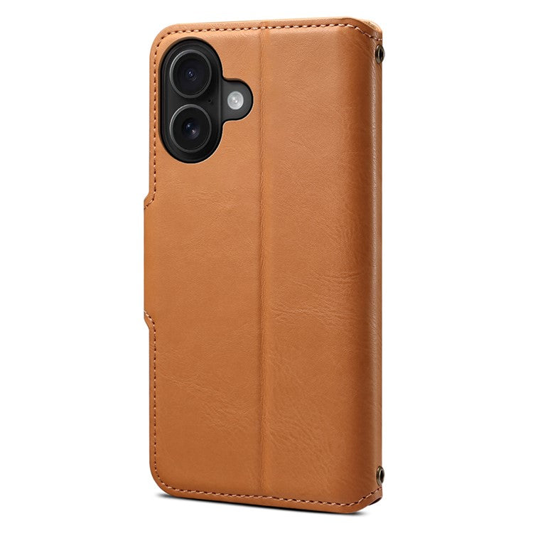 DENIOR For iPhone 16 Case Wallet Cowhide Texture Leather Phone Cover - Khaki