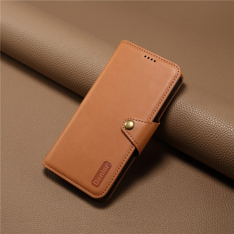DENIOR For iPhone 16 Case Wallet Cowhide Texture Leather Phone Cover - Khaki