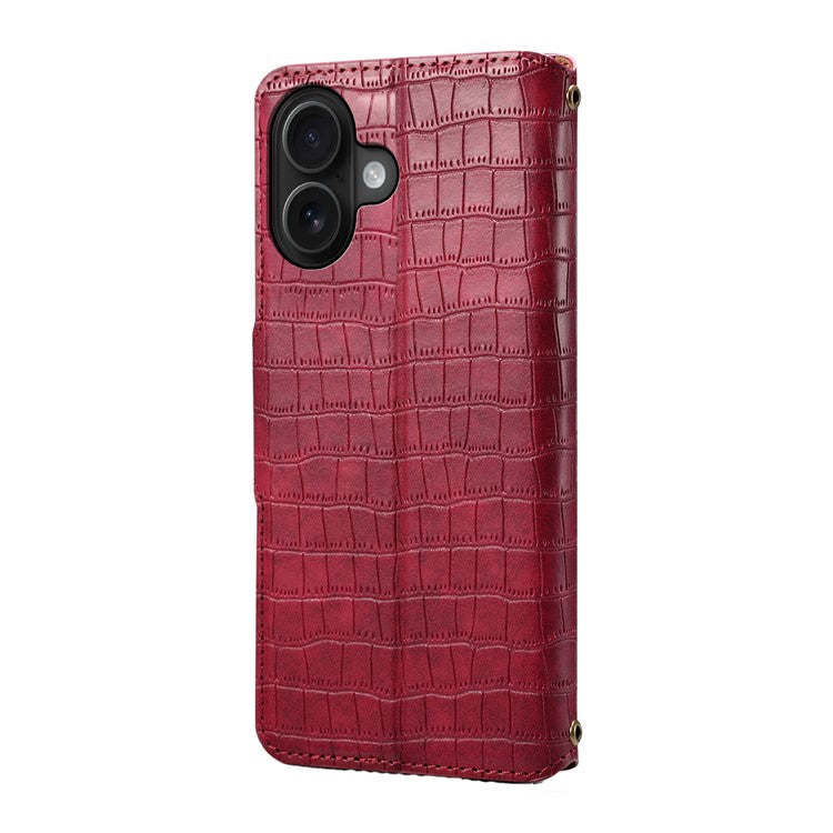 For iPhone 16 Plus Case Wallet Crocodile Texture Leather Phone Cover - Red