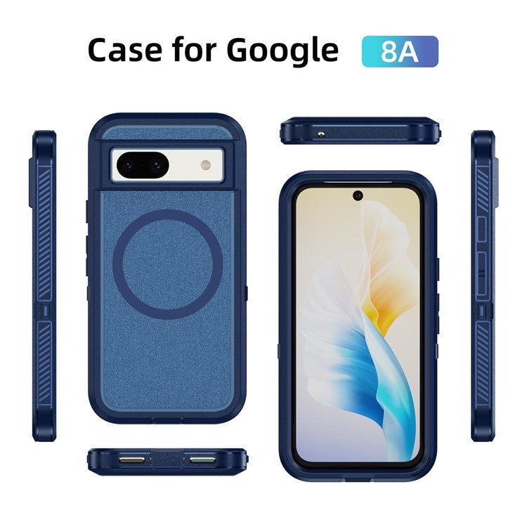 For Google Pixel 8a Case Matte TPU+PC Back Drop-Proof Phone Cover Compatible with MagSafe - Royal Blue + Blue