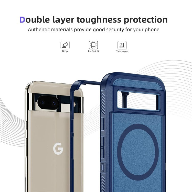 For Google Pixel 8a Case Matte TPU+PC Back Drop-Proof Phone Cover Compatible with MagSafe - Royal Blue + Blue