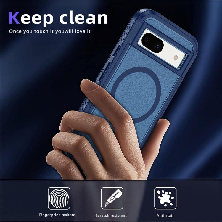 For Google Pixel 8a Case Matte TPU+PC Back Drop-Proof Phone Cover Compatible with MagSafe - Royal Blue + Blue