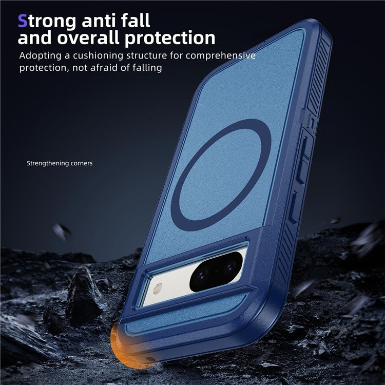 For Google Pixel 8a Case Matte TPU+PC Back Drop-Proof Phone Cover Compatible with MagSafe - Royal Blue + Blue