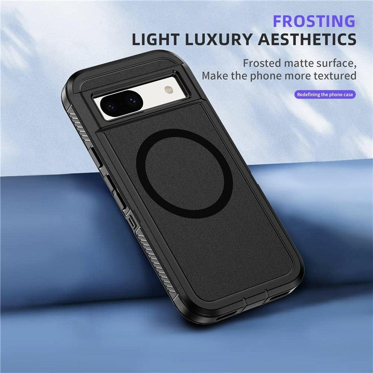 For Google Pixel 8a Case Matte TPU+PC Back Drop-proof Phone Cover Compatible with MagSafe - Black