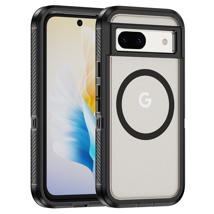For Google Pixel 8a Case Matte TPU+PC Back Drop-proof Phone Cover Compatible with MagSafe - Black + Transparent