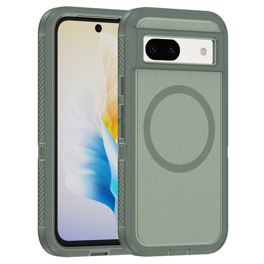 For Google Pixel 8a Case Matte TPU+PC Back Drop-proof Phone Cover Compatible with MagSafe - Grey Green + Green