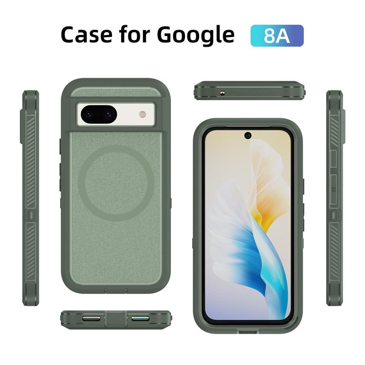 For Google Pixel 8a Case Matte TPU+PC Back Drop-proof Phone Cover Compatible with MagSafe - Grey Green + Green