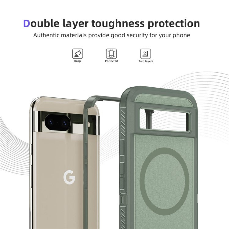 For Google Pixel 8a Case Matte TPU+PC Back Drop-proof Phone Cover Compatible with MagSafe - Grey Green + Green