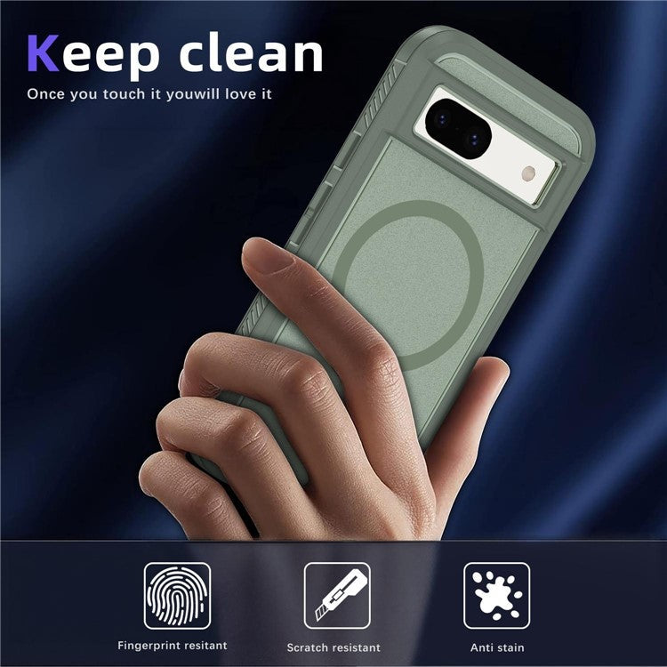 For Google Pixel 8a Case Matte TPU+PC Back Drop-proof Phone Cover Compatible with MagSafe - Grey Green + Green