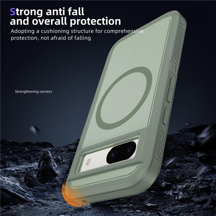 For Google Pixel 8a Case Matte TPU+PC Back Drop-proof Phone Cover Compatible with MagSafe - Grey Green + Green