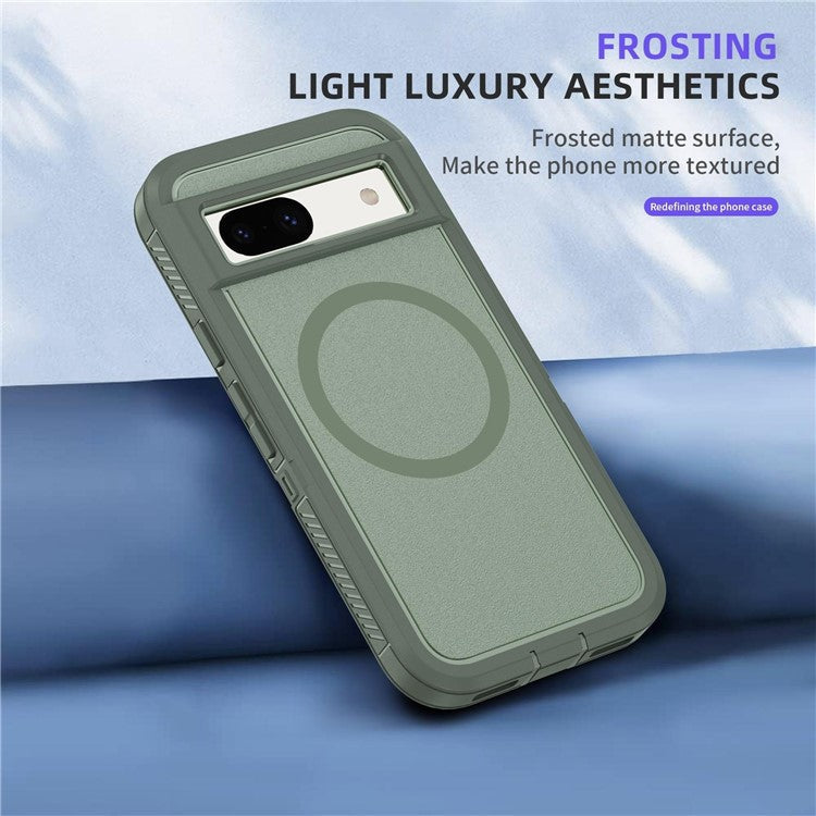 For Google Pixel 8a Case Matte TPU+PC Back Drop-proof Phone Cover Compatible with MagSafe - Grey Green + Green