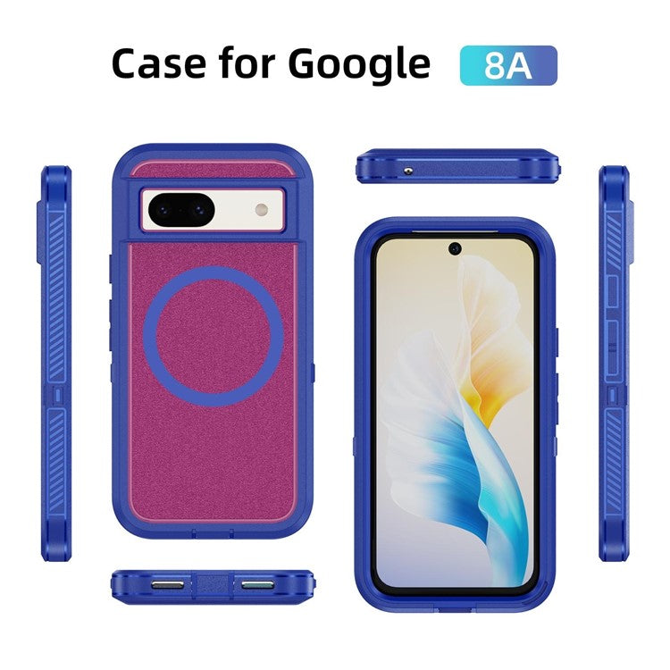 For Google Pixel 8a Case Matte TPU+PC Back Drop-proof Phone Cover Compatible with MagSafe - Blue + Rose