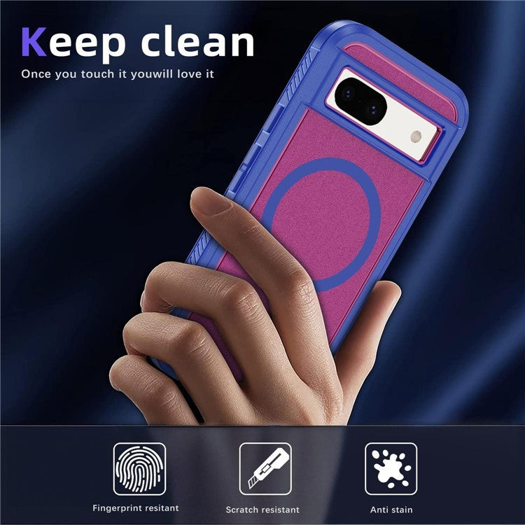 For Google Pixel 8a Case Matte TPU+PC Back Drop-proof Phone Cover Compatible with MagSafe - Blue + Rose